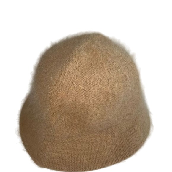 Mohair Bucket Hat Knit Cloche Hat Tan Brown Nude
